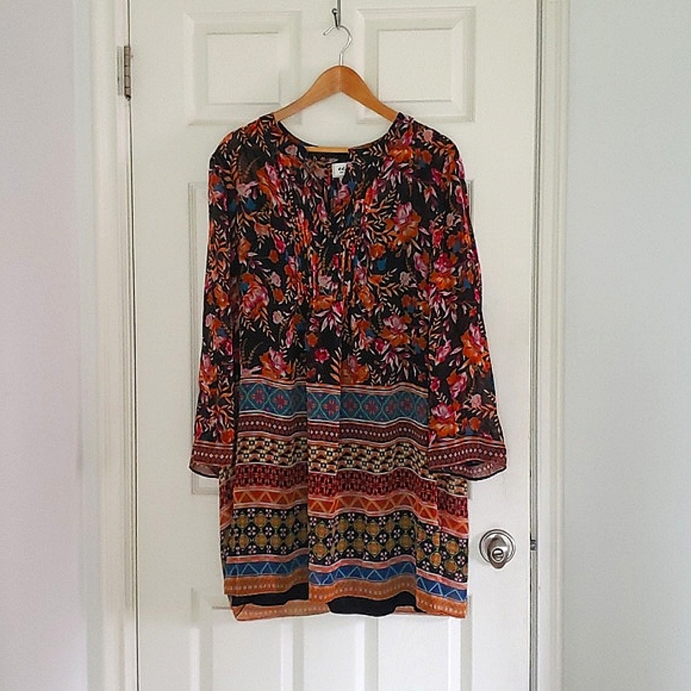 ECI Floral Printed Tunic Fully Lined Flowy Dress Size XL